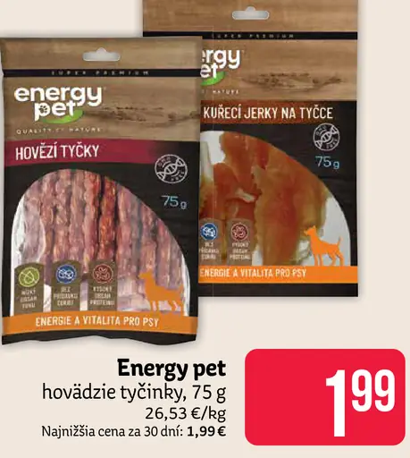 Energy pet hovädzie tyčinky pre psa