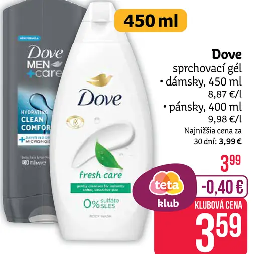 Dove sprchovací gél dámsky pánsky