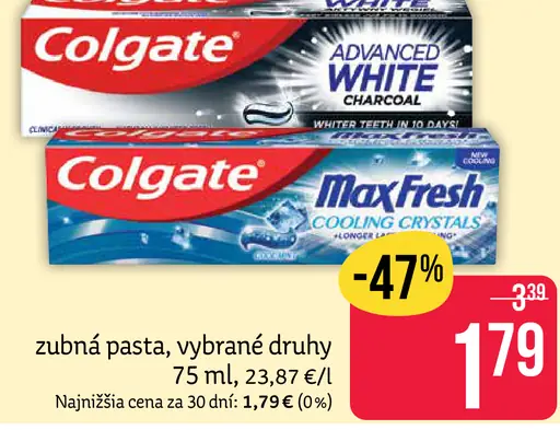 Colgate zubná pasta, vybrané druhy