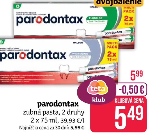 Parodontax zubná pasta dvojbalenie, 2 druhy