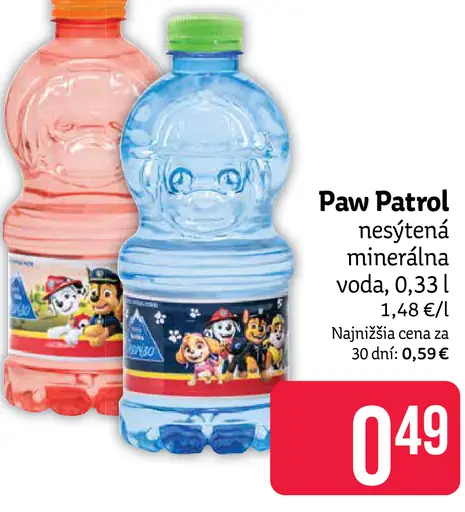Paw Patrol nesýtená minerálna voda