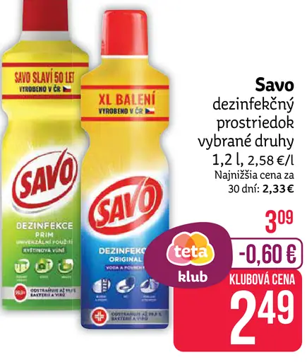 Savo dezinfekčný prostriedok vybrané druhy