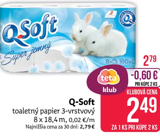 Q-Soft toaletný papier 3-vrstvový