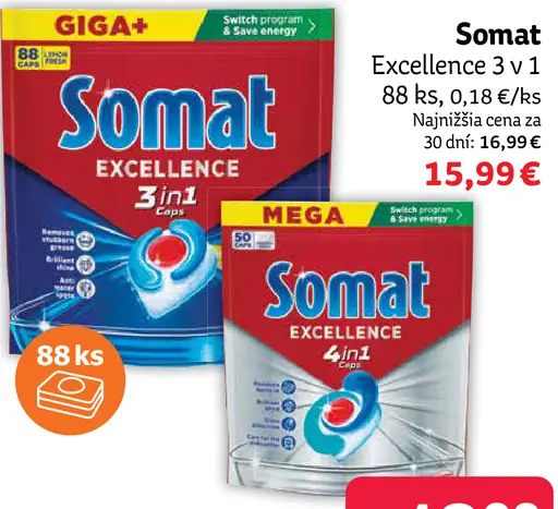 Somat Excellence 3 v 1 kapsuly do umývačky riadu