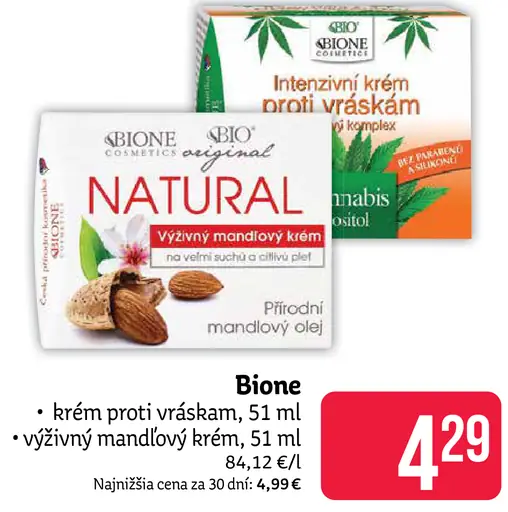 Bione krém proti vráskam výživný mandľový krém