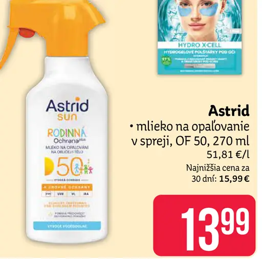 Astrid mlieko na opaľovanie v spreji OF 50