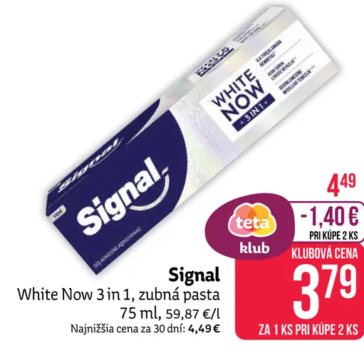 Signal White Now 3 in 1 zubná pasta