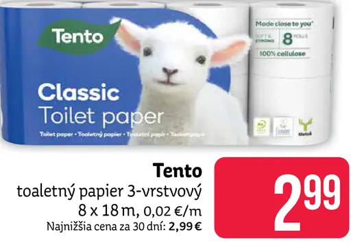 Tento Classic Toaletný papier 3-vrstvový
