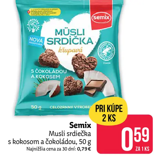 Müsli srdiečka s čokoládou/pekanovými orechami a kokosom Semix