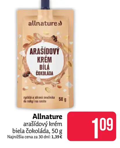 Allnature arašídový krém biela čokoláda