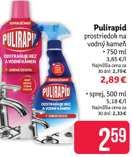 Pulirapid prostriedok na vodný kameň