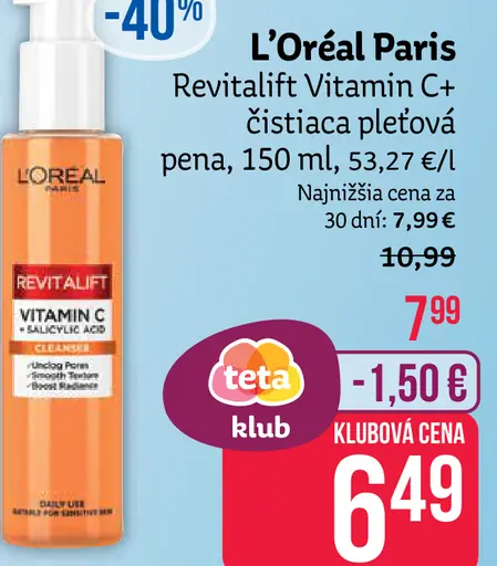 L'Oréal Paris Revitalift Vitamin C+ čistiaca pleťová pena