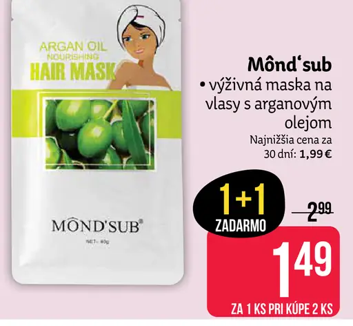 Mönđ'sub výživná maska na vlasy s arganovým olejom