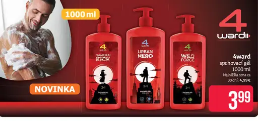 4ward sprchovací gél Samurai Kick / Urban Hero / Wild Force