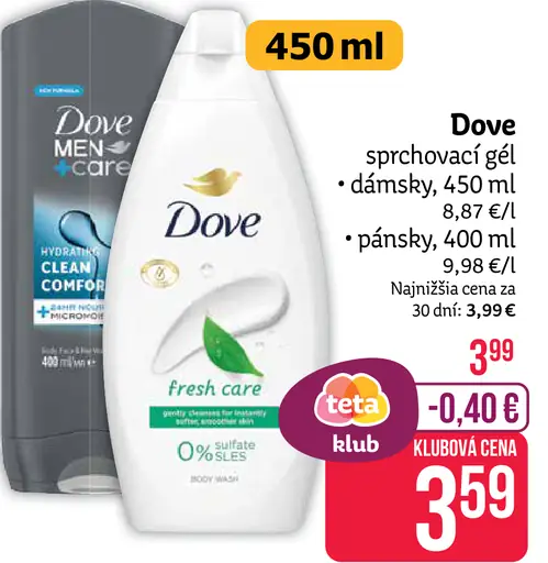 Dove sprchovací gél dámsky pánsky