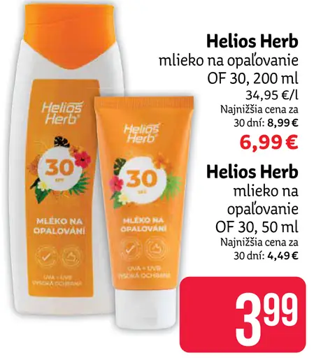 Helios Herb mlieko na opaľovanie OF 30