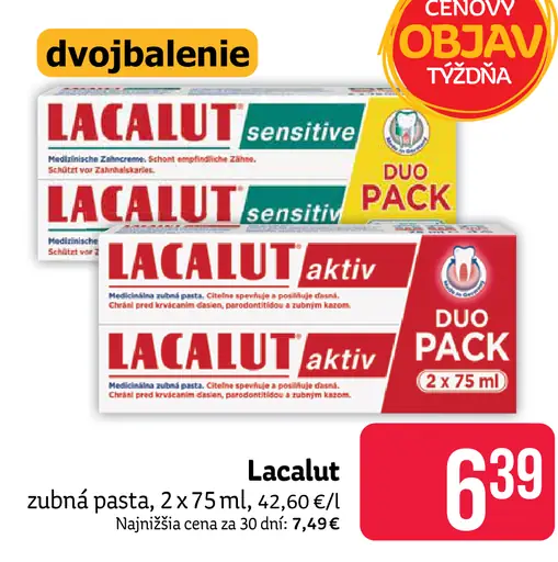 Lacalut zubná pasta Sensitive DUO pack