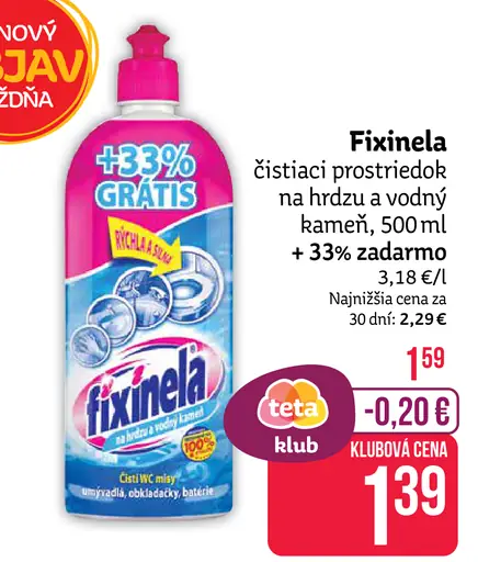 Fixinela kyslý čistiaci prostriedok na hrdzu a vodný kameň