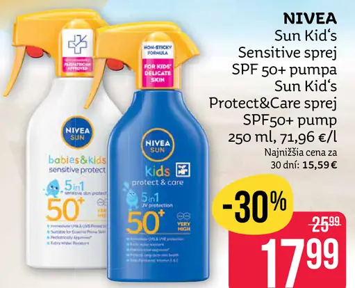 Nivea Sun Kid’s Protect&Care sprej SPF50+ pump