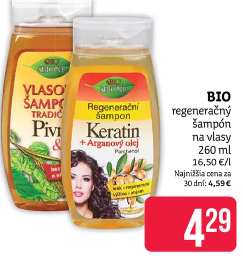 BIO regeneračný šampón na vlasy Keratin + Arganový olej