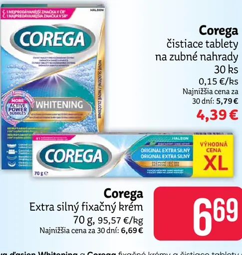 Corega Whitening čistiace tablety na zubné náhrady