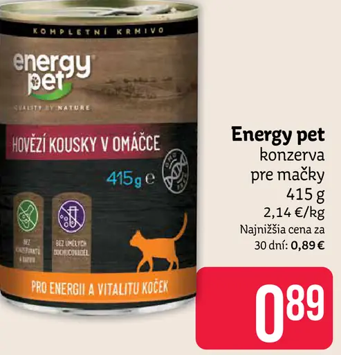 Energy pet konzerva pre mačky hovädzí kúsky v omáčke