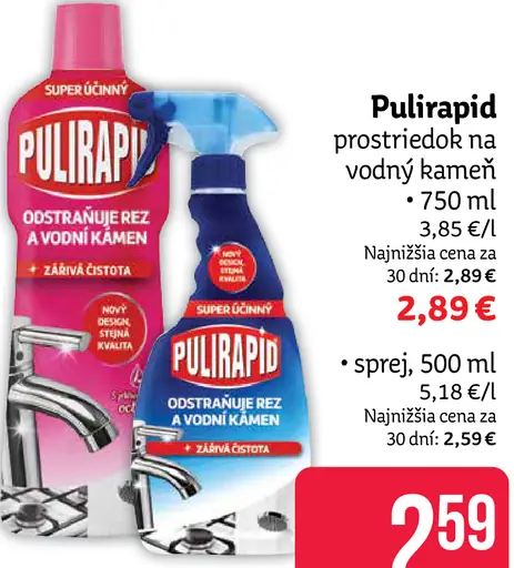 Pulirapid prostriedok na vodný kameň
