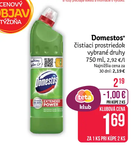 Domestos čistiaci prostriedok vybrané druhy