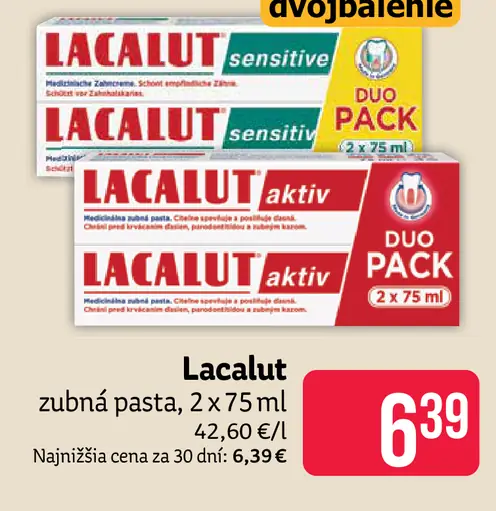 Lacalut zubná pasta sensitive/aktiv