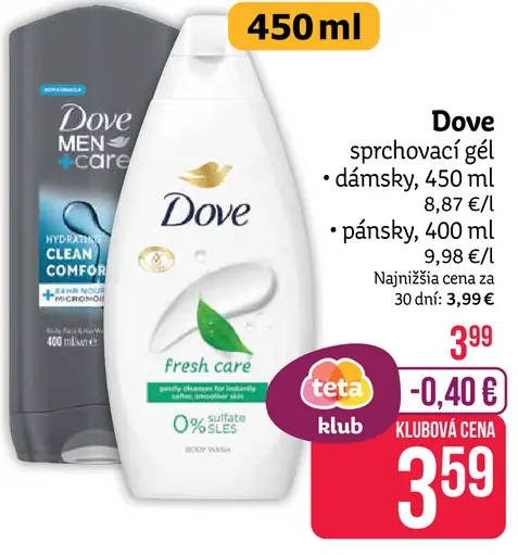 Dove sprchovací gél dámsky pánsky