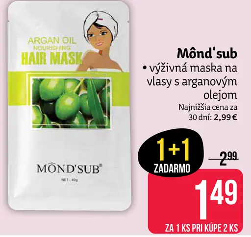 Mönđ'sub výživná maska na vlasy s arganovým olejom