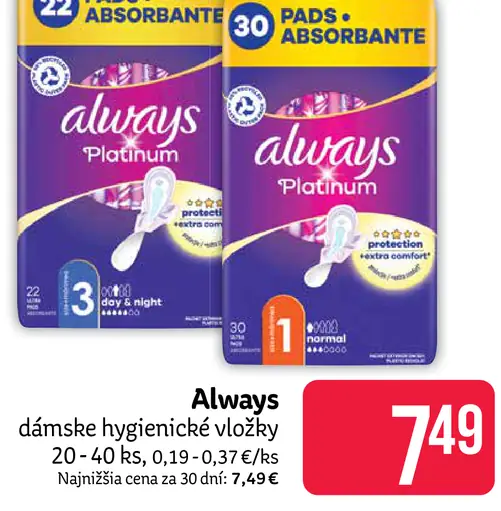 Always Platinum dámske hygienické vložky