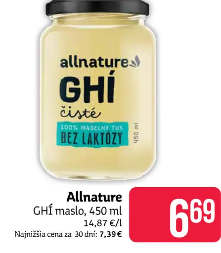 Allnature GHÍ maslo bez laktózy