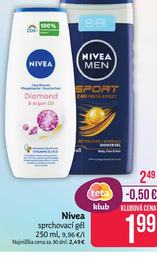 Nivea sprchovací gél Diamond & Argan Oil / Nivea Men Sport