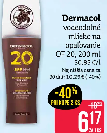 Dermacol opaľovacie mlieko na telo OF 20