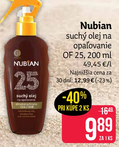 Nubian suchý olej na opaľovanie OF 25