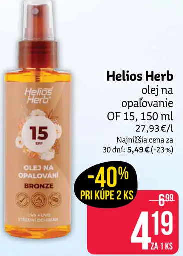 Helios Herb olej na opaľovanie OF 15