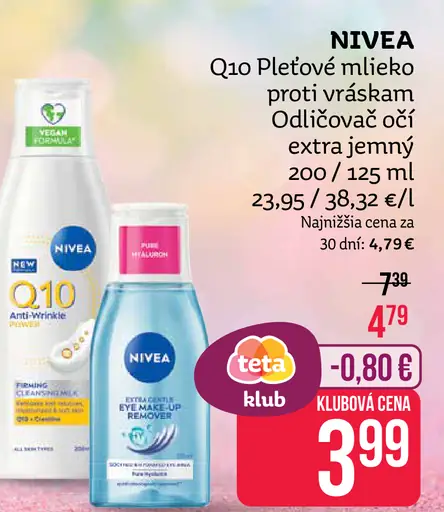 Nivea Q10 pleťové mlieko proti vráskam a extra jemný odličovač očí