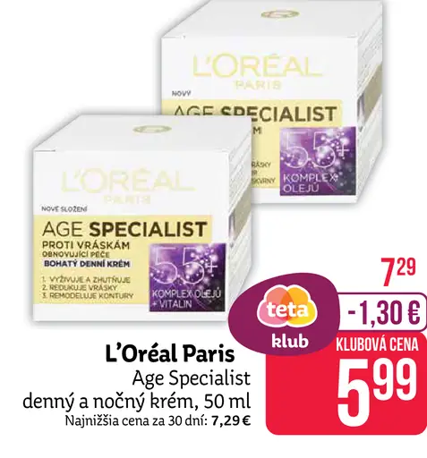 L'Oréal Paris Age Specialist 55 +, nočný krém