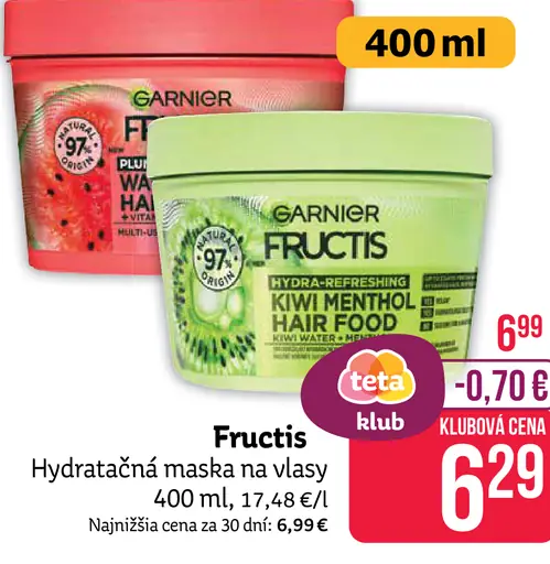 Garnier Fructis, hydratačná maska na vlasy