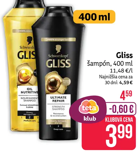 Gliss šampón Hydrate & Protect alebo Ultimate Repair