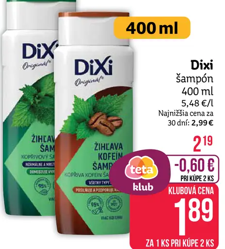 Dixi šampón Žihľava & kofeín / ďalšie druhy