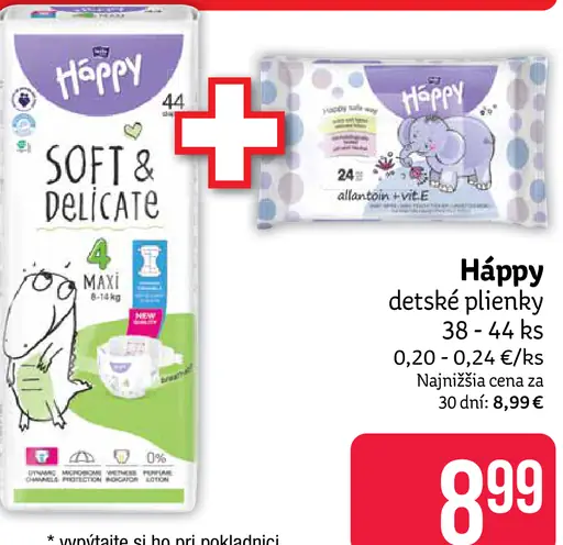 Happy detské plienky Soft & Delicate + vlhčené utierky