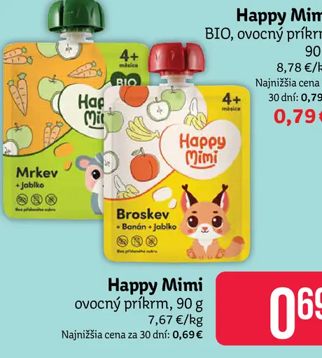 Happy Mimi BIO ovocný príkrm v kapsičke Mrkva, iné príchute