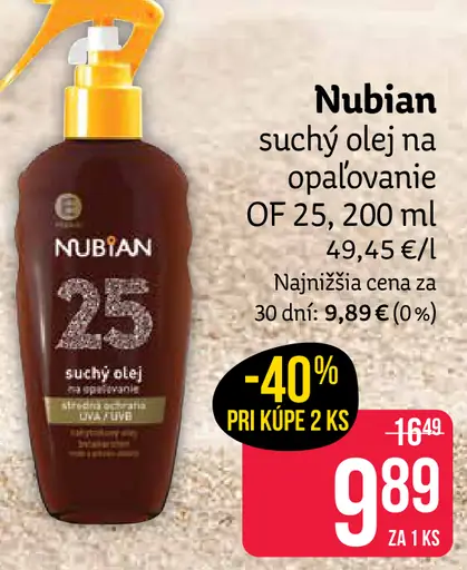 Nubian suchý olej na opaľovanie OF 25