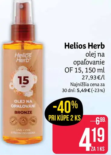 Helios Herb olej na opaľovanie OF 15