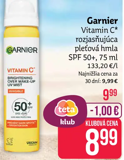 Garnier rozjasňujúca pleťová hmla vitamín C SPF50