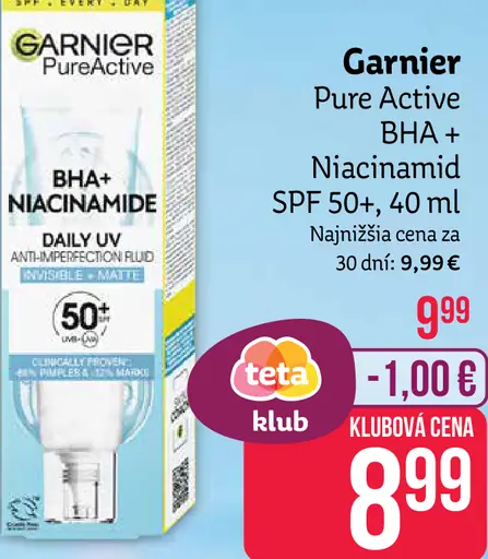 Garnier Pure Active BHA + Niacinamide denný UV fluid SPF 50+