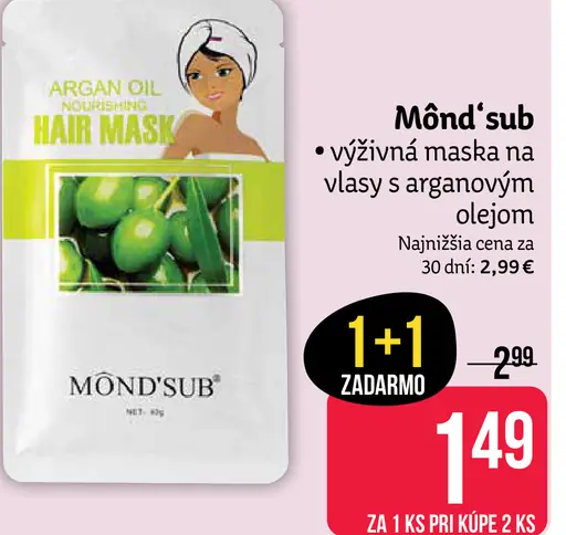 Mönd'sub vyživujúca maska na vlasy s arganovým olejom