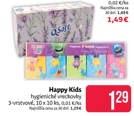 Happy Kids hygienické vreckovky 3-vrstvové